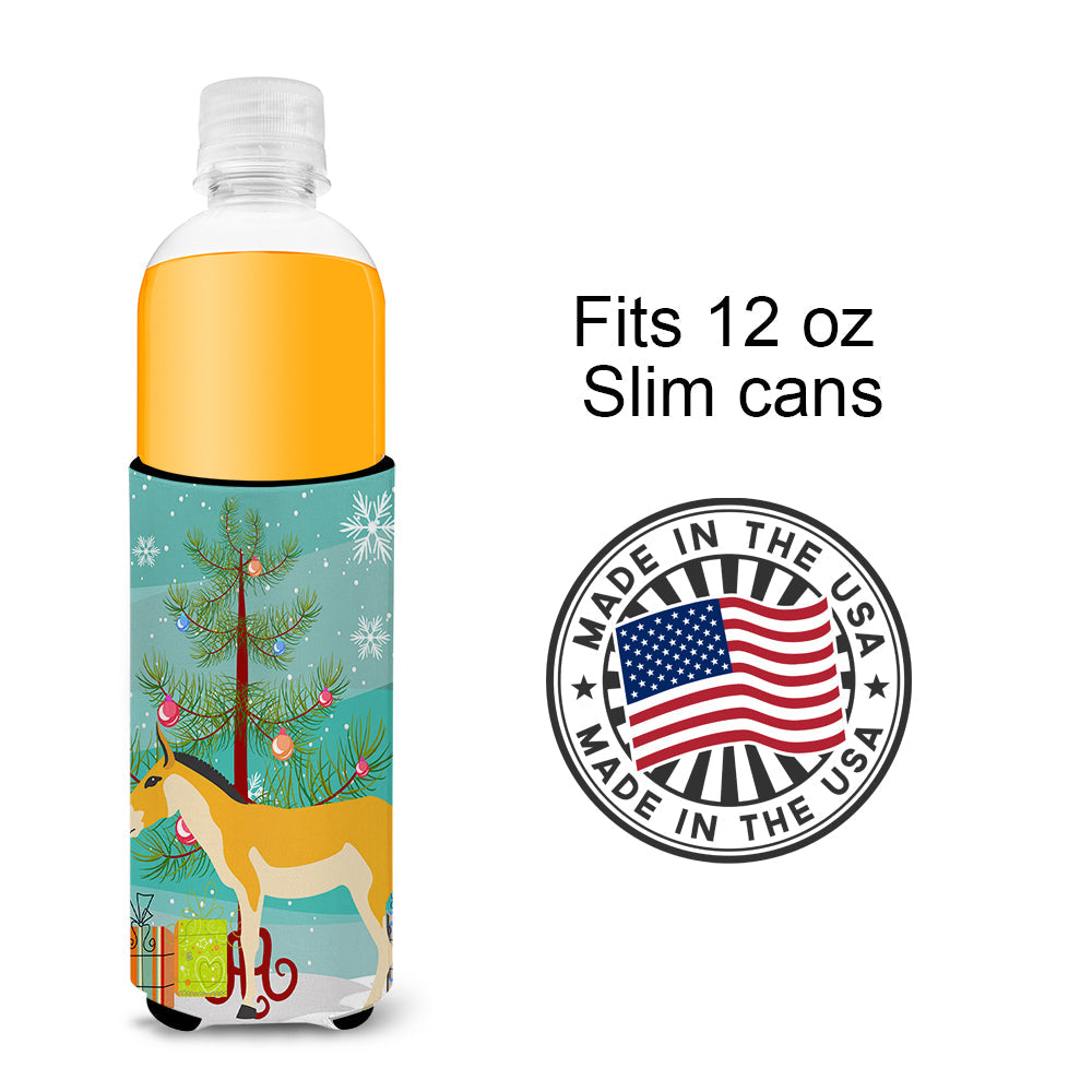 Turkmenian Kulan Donkey Christmas Slim Can Hugger , Insulated Foam Hugger for 12 oz Slim Cans, Beer Bottles & Water Bottles, Printed in USA