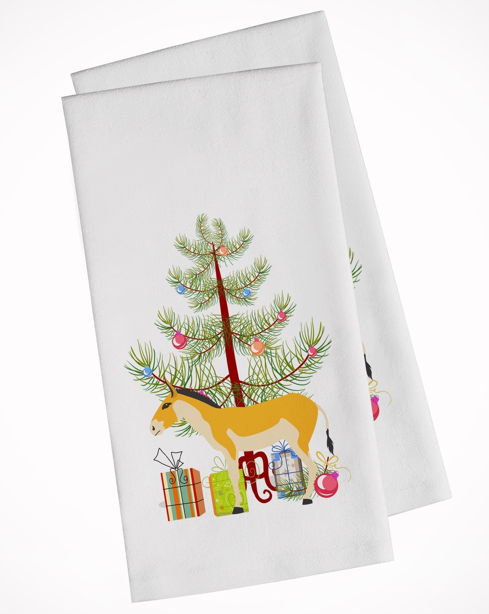 Turkmenian Kulan Donkey Christmas Kitchen Towel Set of 2 White Dish Towels Decorative Bathroom Hand towel for Hand, Face, Hair, Yoga, Tea, Dishcloth, 19 X 28", White