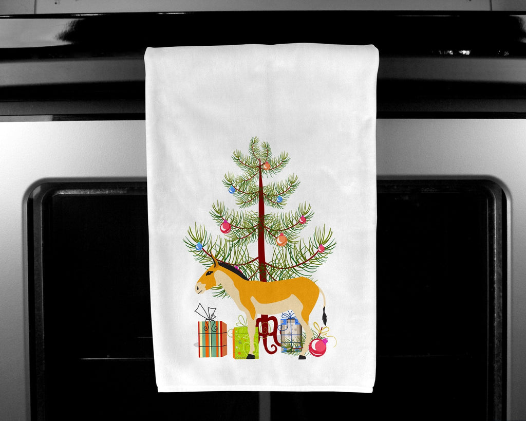 Turkmenian Kulan Donkey Christmas Kitchen Towel Set of 2 White Dish Towels Decorative Bathroom Hand towel for Hand, Face, Hair, Yoga, Tea, Dishcloth, 19 X 28", White