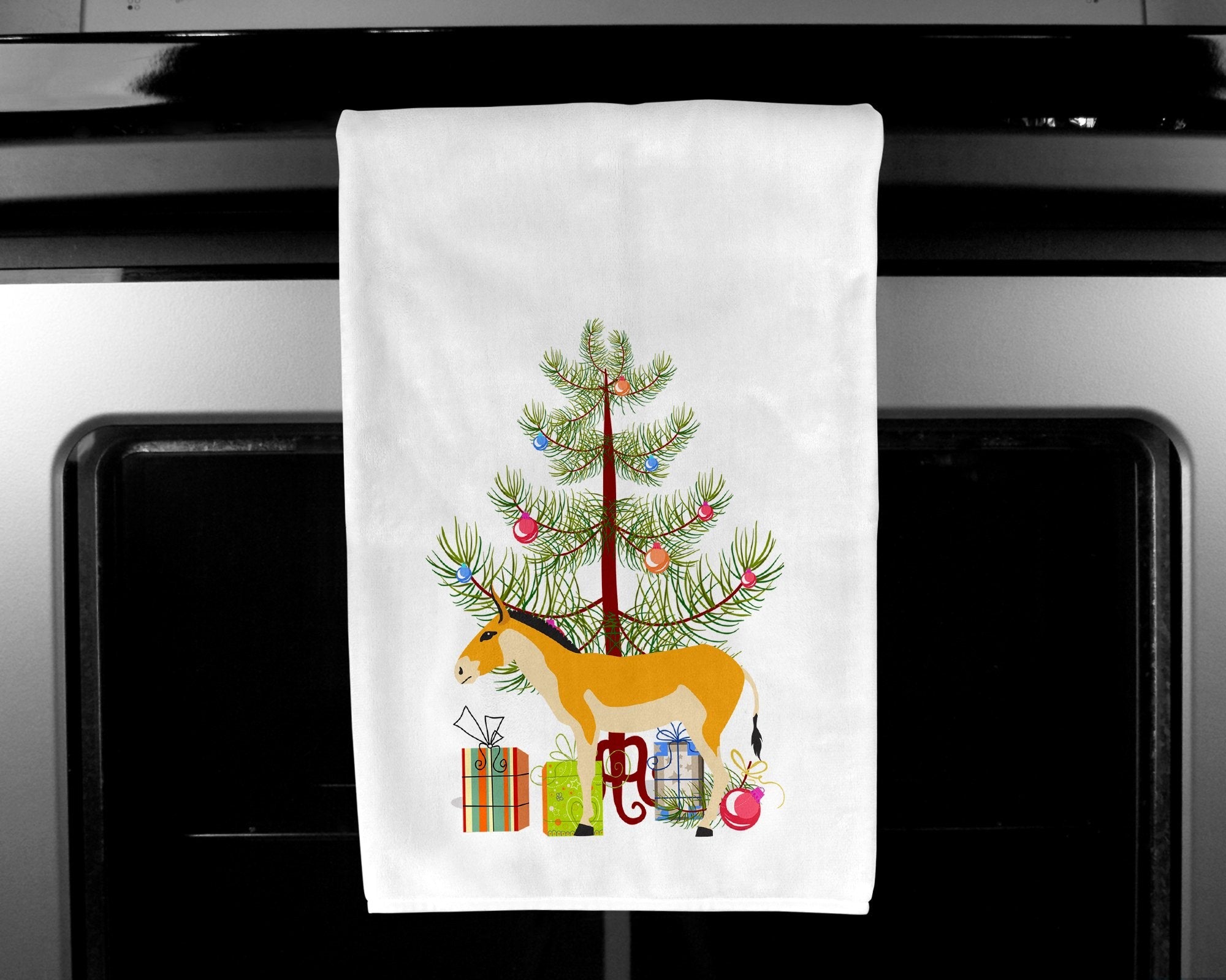 Turkmenian Kulan Donkey Christmas Kitchen Towel Set of 2 White Dish Towels Decorative Bathroom Hand towel for Hand, Face, Hair, Yoga, Tea, Dishcloth, 19 X 28", White