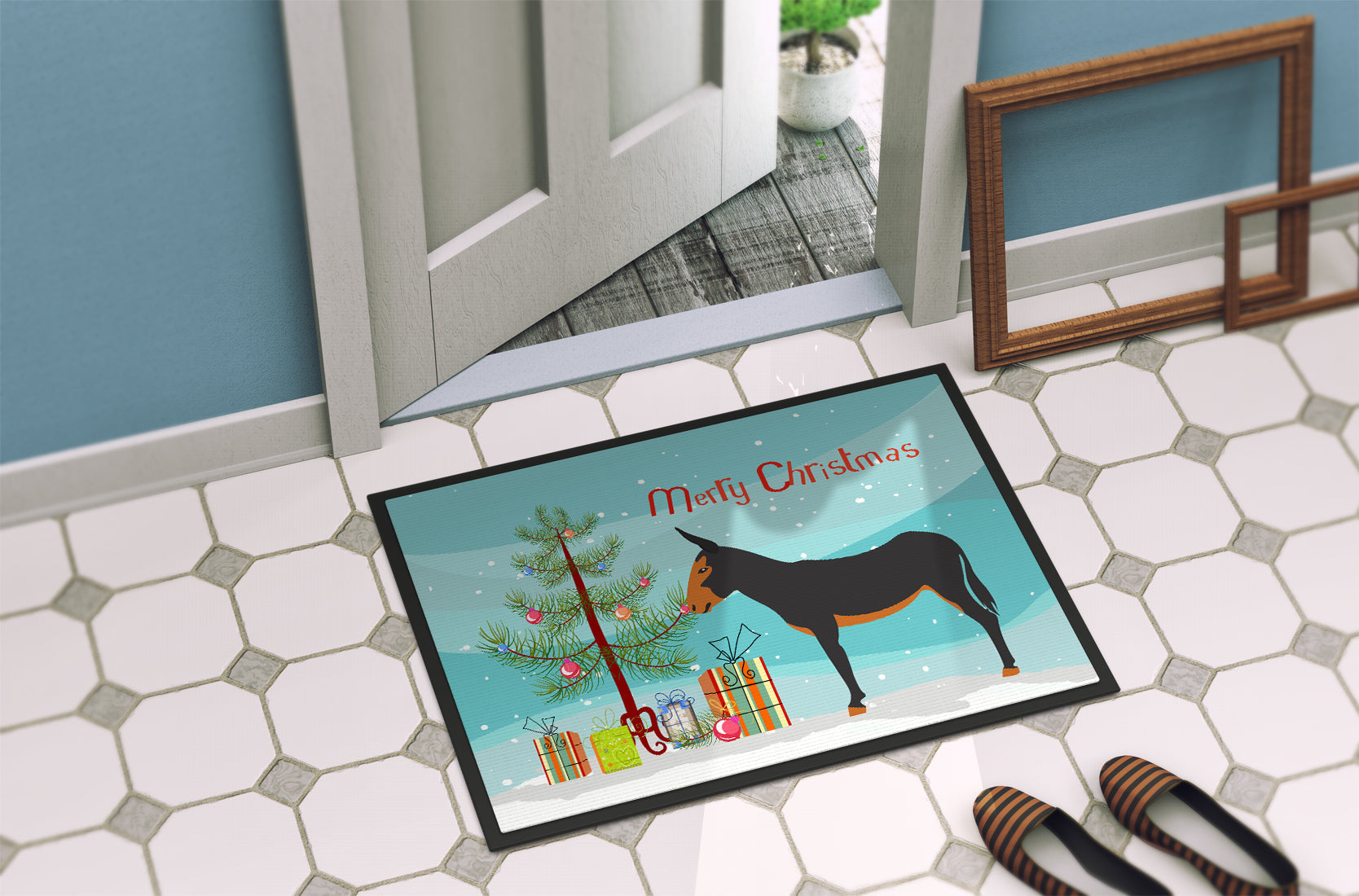 Catalan Donkey Christmas Doormat Indoor Outdoor 24H X 36W Front Door Mat Rugs for Entryway, Non Slip Washable Low Pile,