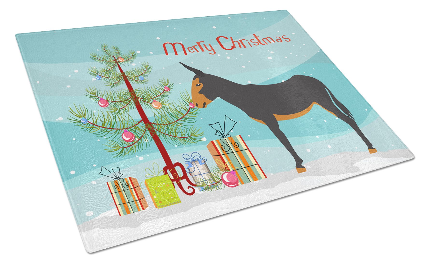 Catalan Donkey Christmas Cutting Board Tempered Glass Kitchen Cutting Surface, Heat Resistant Chopping, Non-Slip Feet, Food Prep & Serving