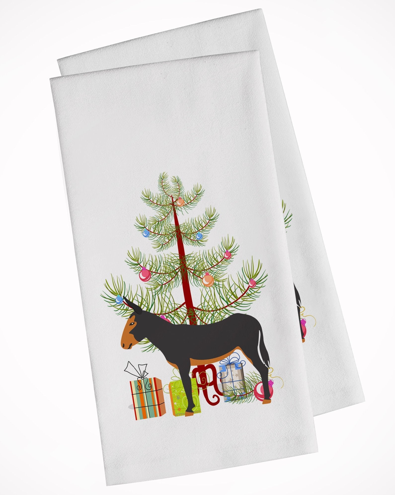 Catalan Donkey Christmas Kitchen Towel Set of 2 White Dish Towels Decorative Bathroom Hand towel for Hand, Face, Hair, Yoga, Tea, Dishcloth, 19 X 28", White