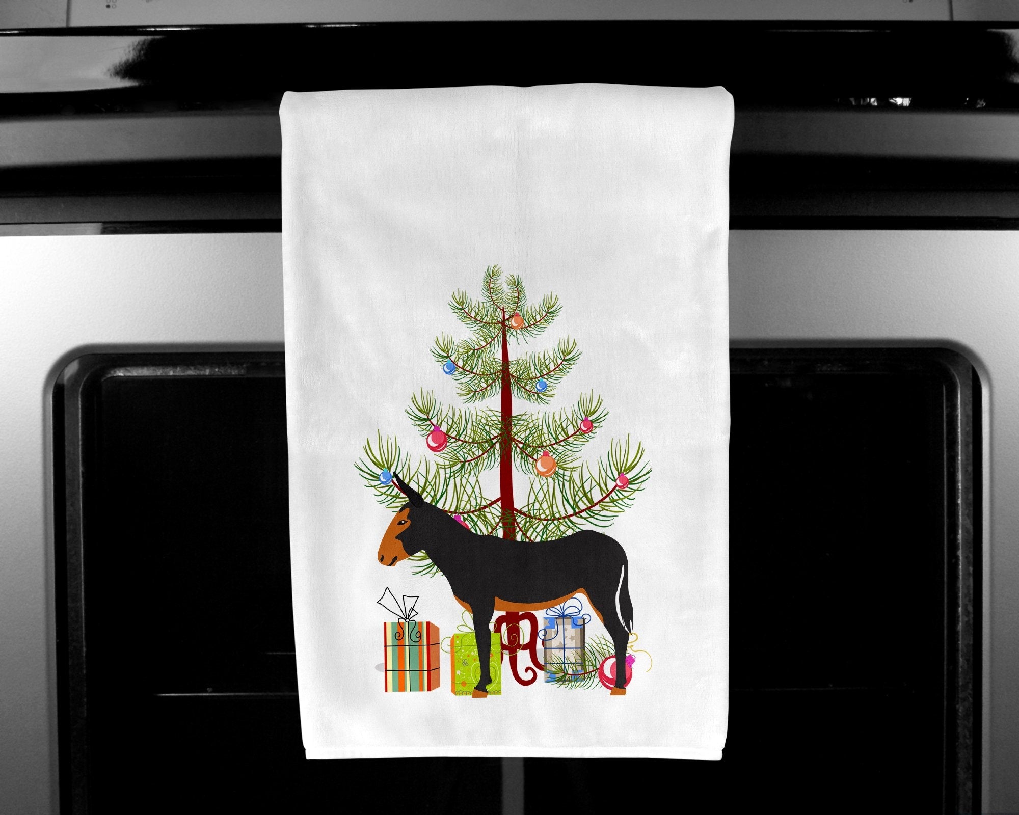 Catalan Donkey Christmas Kitchen Towel Set of 2 White Dish Towels Decorative Bathroom Hand towel for Hand, Face, Hair, Yoga, Tea, Dishcloth, 19 X 28", White