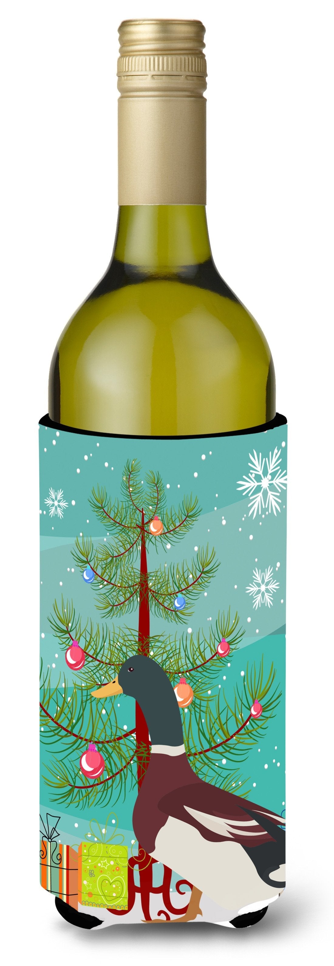 Rouen Duck Christmas Wine Bottle Hugger Gift Sleeve for Standard 750 ml Bottles, Insulated Reusable Also Fits Mini Shot & Pint Bottles