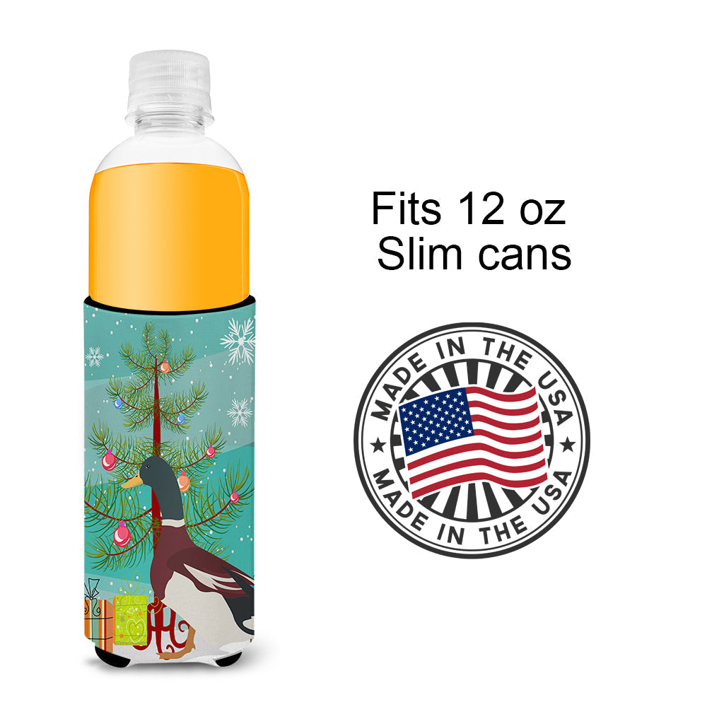 Rouen Duck Christmas Slim Can Hugger , Insulated Foam Hugger for 12 oz Slim Cans, Beer Bottles & Water Bottles, Printed in USA