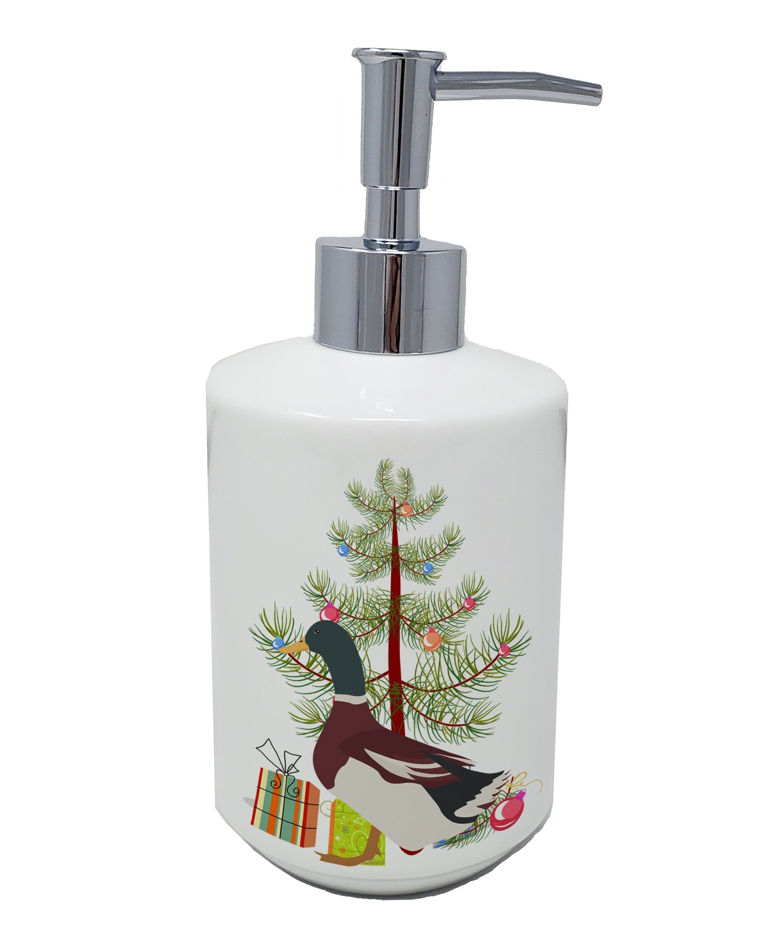 Rouen Duck Christmas Ceramic Soap Dispenser , Empty Refillable Hand Soap Pump Bottle for Bathroom Kitchen