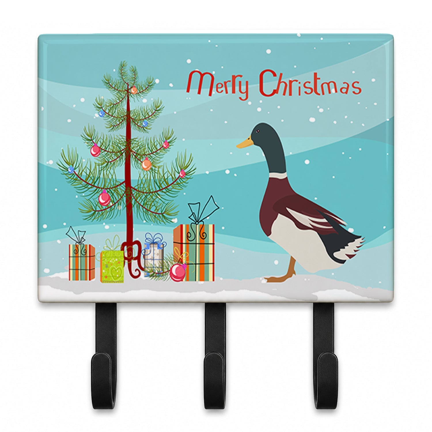Rouen Duck Christmas Leash or Key Holder Wall Hooks, Coat Rack Wall Mount, for Hanging Keys, Towels, Aprons, Leashes