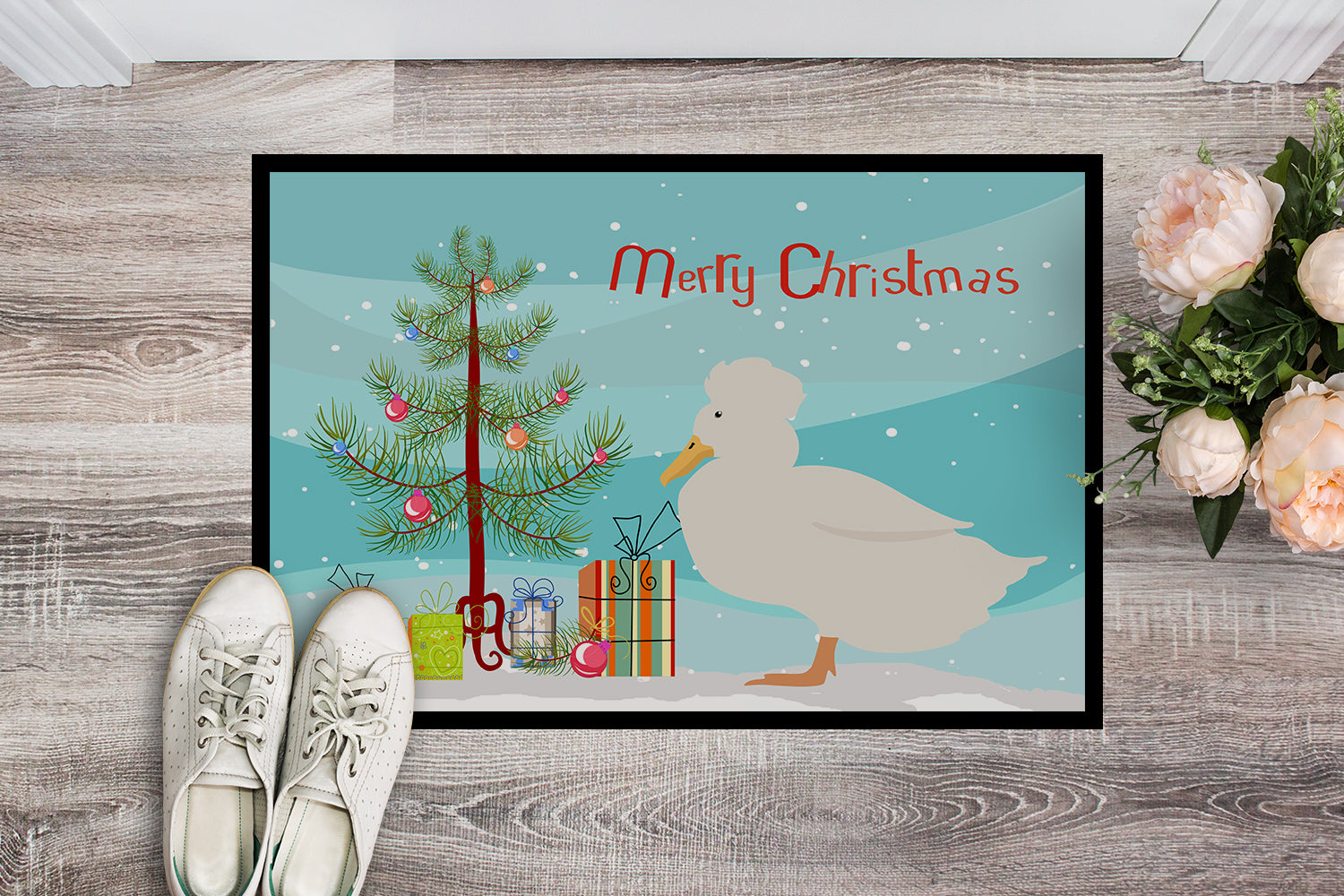 Crested Duck Christmas Doormat Indoor Outdoor 24H X 36W Front Door Mat Rugs for Entryway, Non Slip Washable Low Pile,