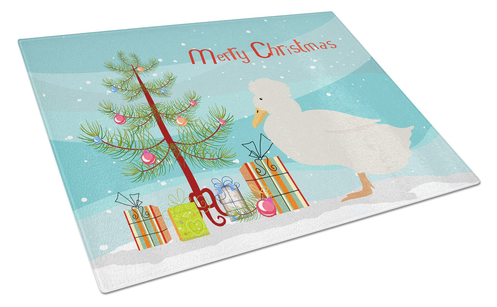 Crested Duck Christmas Cutting Board Tempered Glass Kitchen Cutting Surface, Heat Resistant Chopping, Non-Slip Feet, Food Prep & Serving