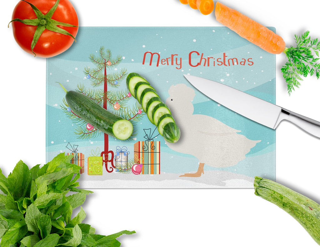 Crested Duck Christmas Cutting Board Tempered Glass Kitchen Cutting Surface, Heat Resistant Chopping, Non-Slip Feet, Food Prep & Serving