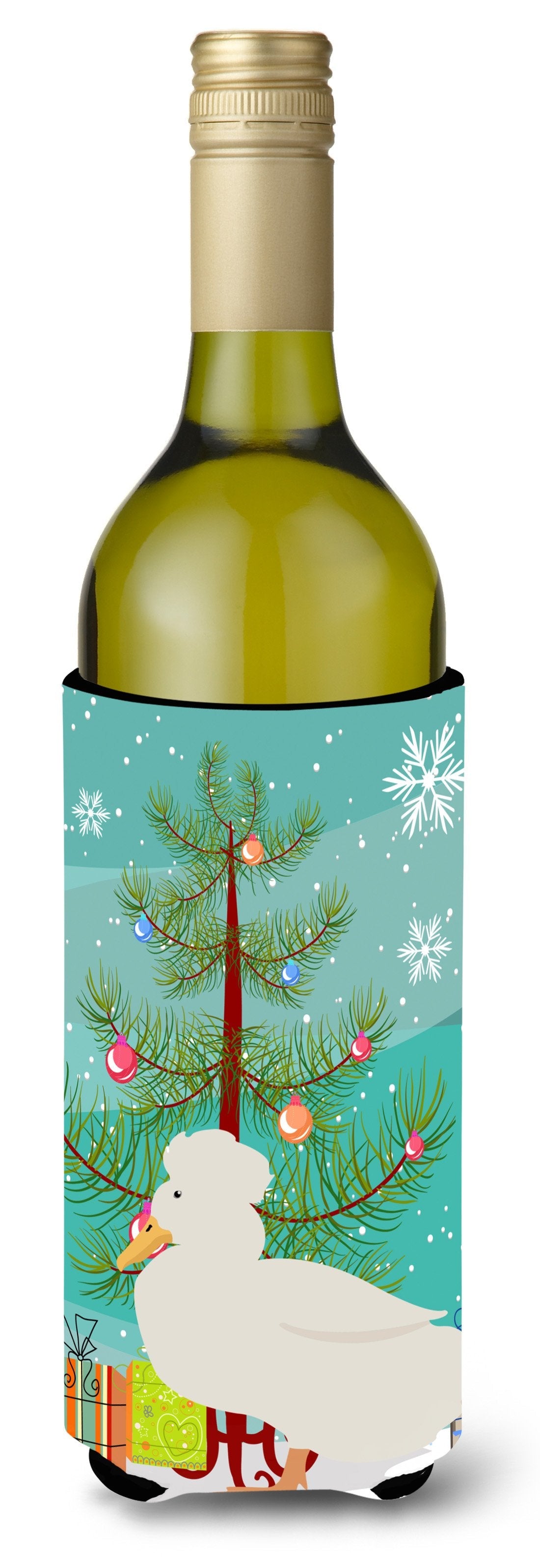 Crested Duck Christmas Wine Bottle Hugger Gift Sleeve for Standard 750 ml Bottles, Insulated Reusable Also Fits Mini Shot & Pint Bottles