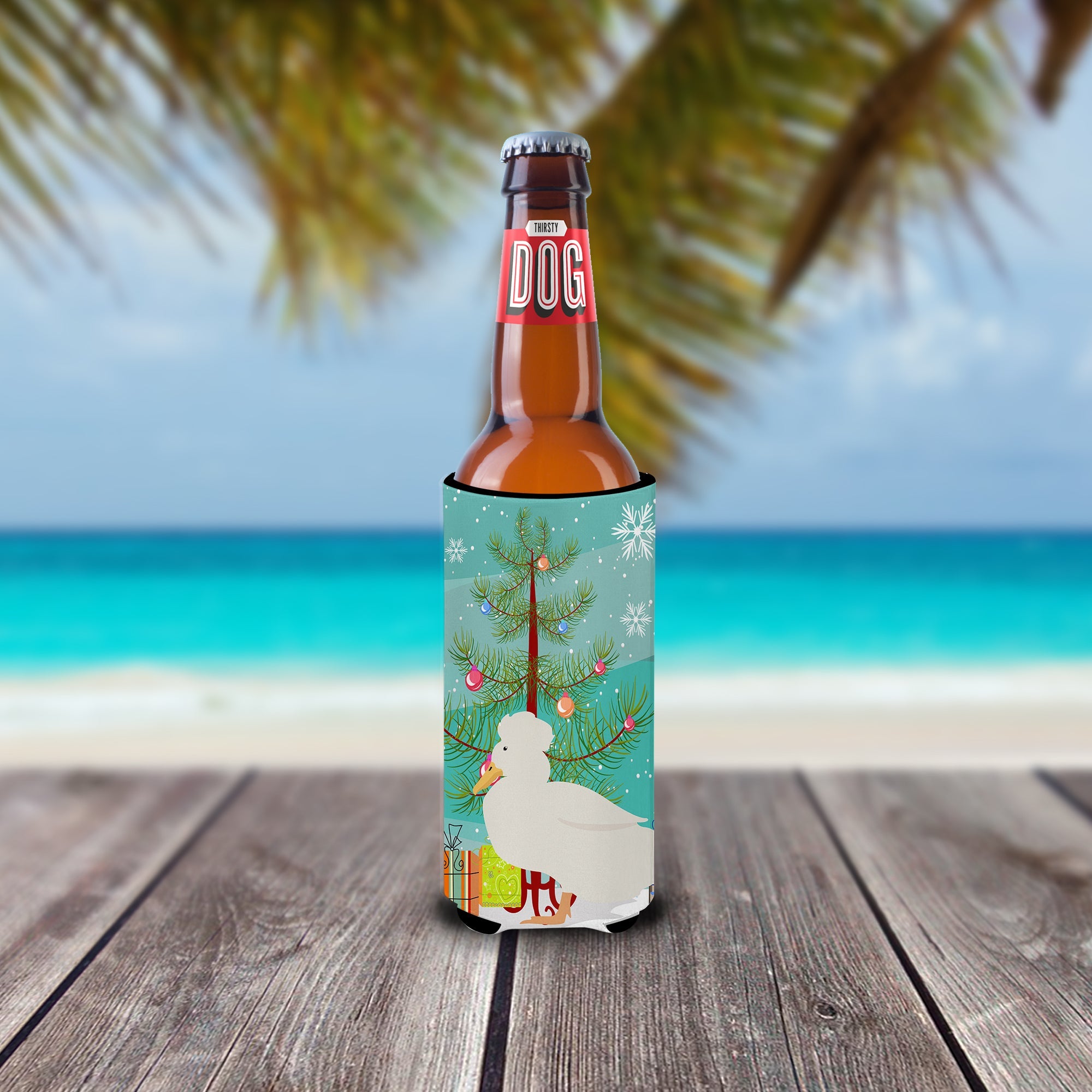 Crested Duck Christmas Slim Can Hugger , Insulated Foam Hugger for 12 oz Slim Cans, Beer Bottles & Water Bottles, Printed in USA