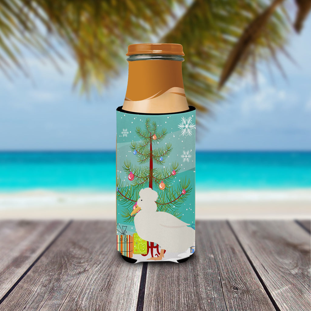 Crested Duck Christmas Slim Can Hugger , Insulated Foam Hugger for 12 oz Slim Cans, Beer Bottles & Water Bottles, Printed in USA