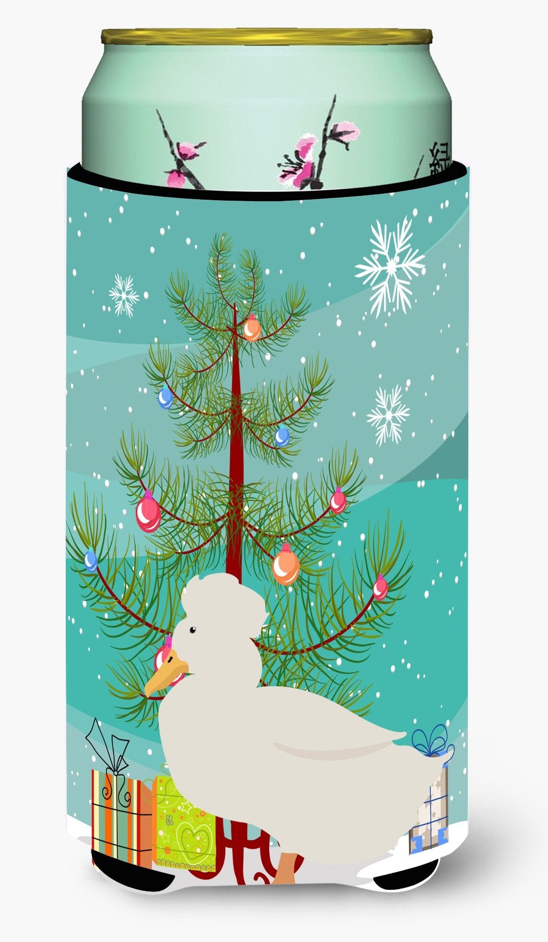 Crested Duck Christmas Tall Boy Hugger Can Cooler Sleeve Machine Washable Drink Collapsible Insulator Beverage Insulated Holder