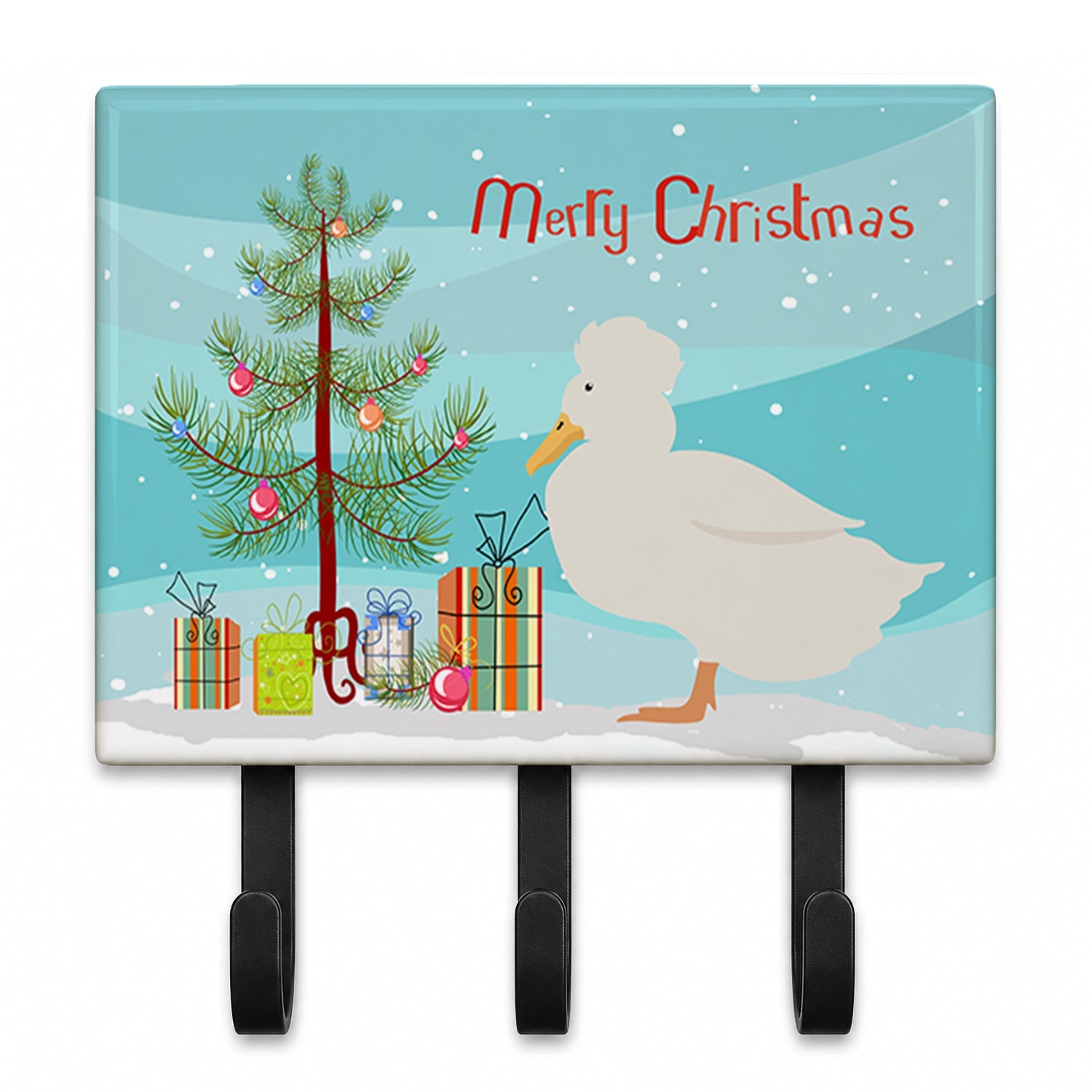 Crested Duck Christmas Leash or Key Holder Wall Hooks, Coat Rack Wall Mount, for Hanging Keys, Towels, Aprons, Leashes