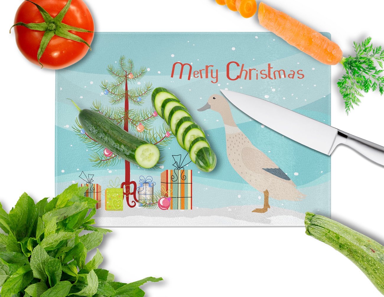 West Harlequin Duck Christmas Cutting Board Tempered Glass Kitchen Cutting Surface, Heat Resistant Chopping, Non-Slip Feet, Food Prep & Serving