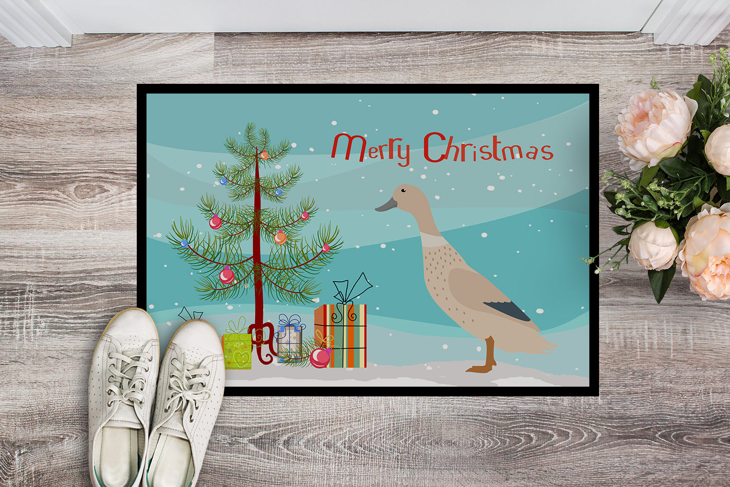 West Harlequin Duck Christmas Doormat Indoor Outdoor 18H X 27W Front Door Mat Rugs for Entryway, Non Slip Washable