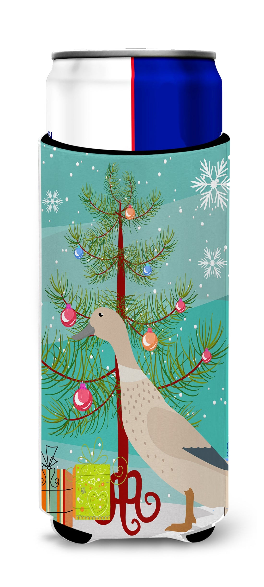 West Harlequin Duck Christmas Slim Can Hugger , Insulated Foam Hugger for 12 oz Slim Cans, Beer Bottles & Water Bottles, Printed in USA