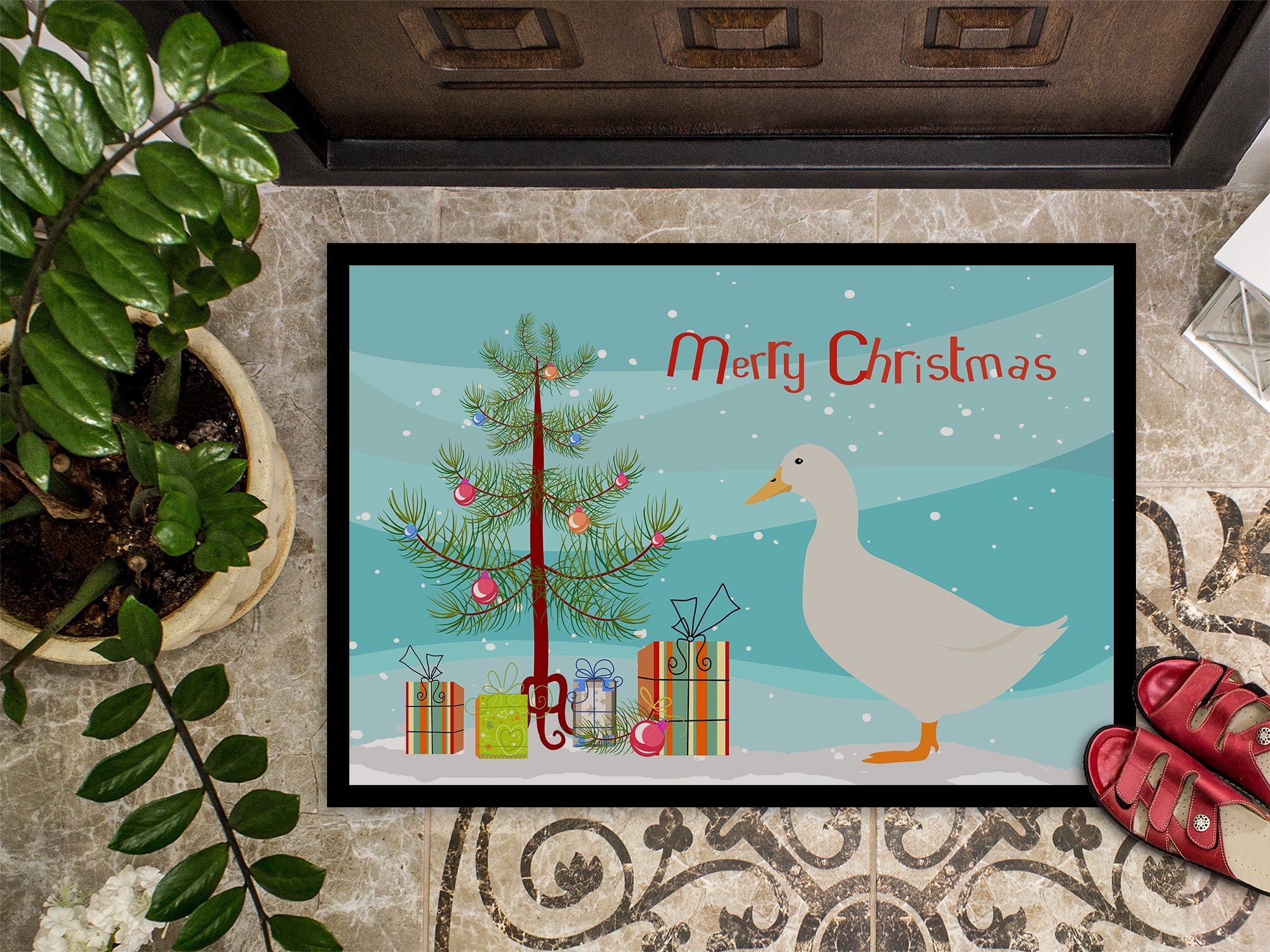 American Pekin Duck Christmas Doormat Indoor Outdoor 24H X 36W Front Door Mat Rugs for Entryway, Non Slip Washable Low Pile,