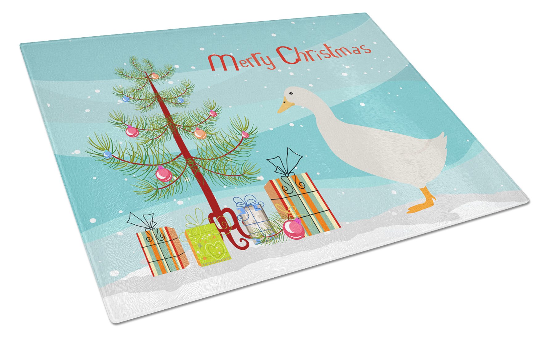 American Pekin Duck Christmas Cutting Board Tempered Glass Kitchen Cutting Surface, Heat Resistant Chopping, Non-Slip Feet, Food Prep & Serving