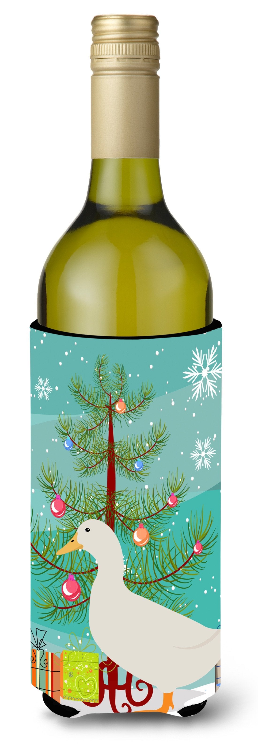 American Pekin Duck Christmas Wine Bottle Hugger Gift Sleeve for Standard 750 ml Bottles, Insulated Reusable Also Fits Mini Shot & Pint Bottles