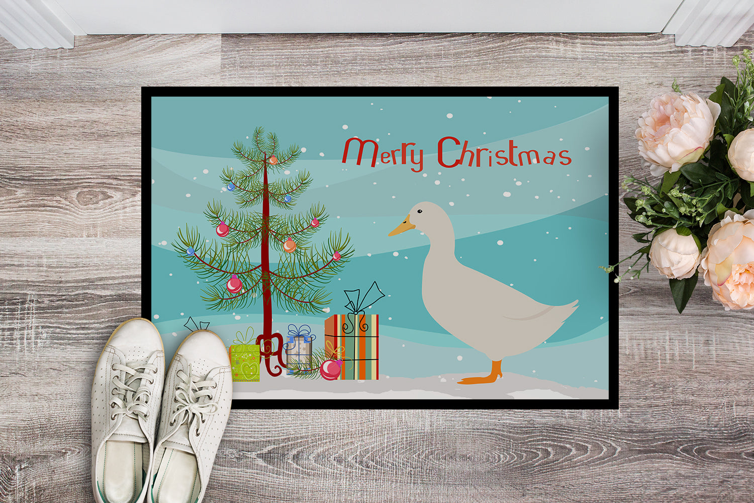 American Pekin Duck Christmas Doormat Indoor Outdoor 18H X 27W Front Door Mat Rugs for Entryway, Non Slip Washable