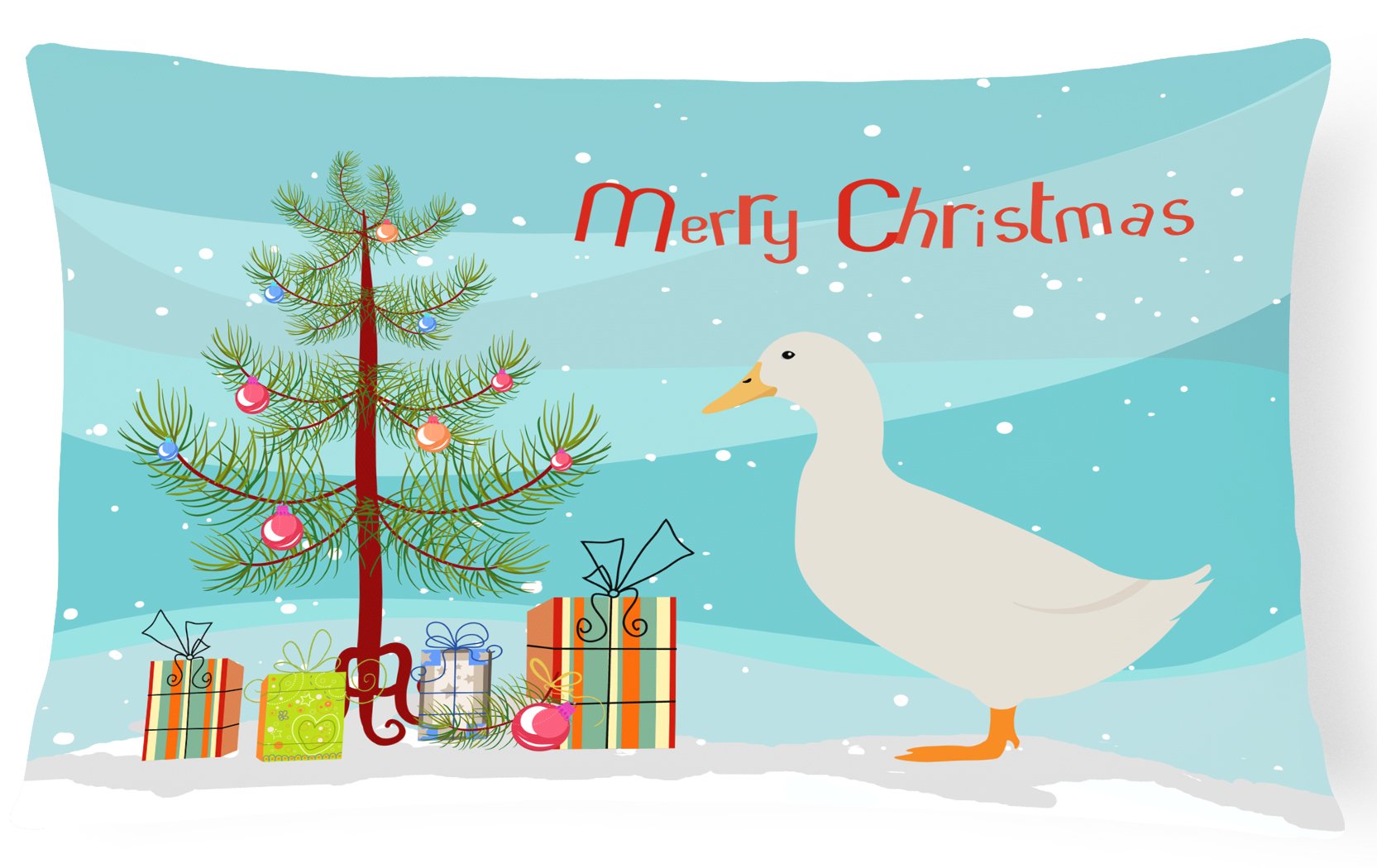 American Pekin Duck Christmas Decorative Throw Pillow 12x16 Indoor Outdoor Accent Cushion, Fabric Cover with Insert for Sofa, Bed, Porch & Living Room