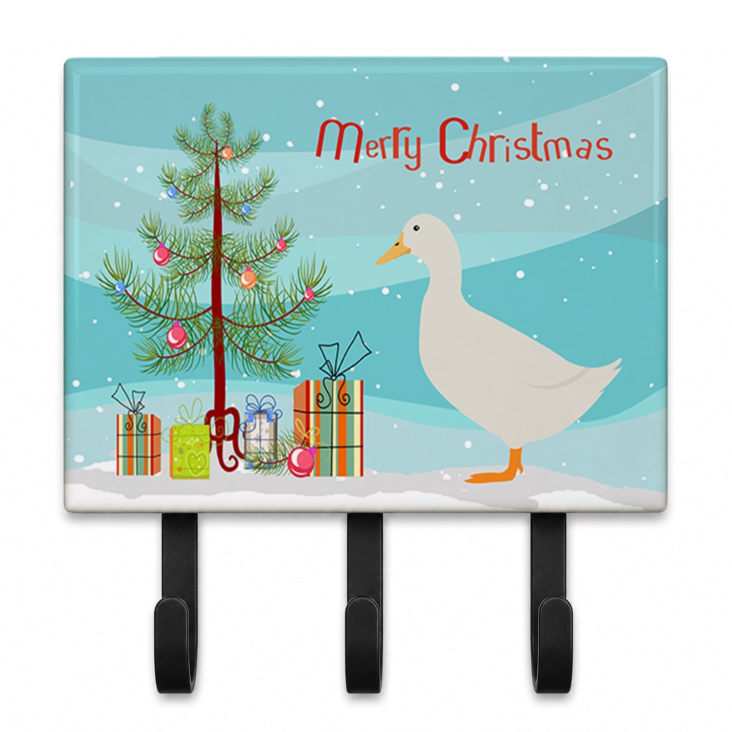 American Pekin Duck Christmas Leash or Key Holder Wall Hooks, Coat Rack Wall Mount, for Hanging Keys, Towels, Aprons, Leashes