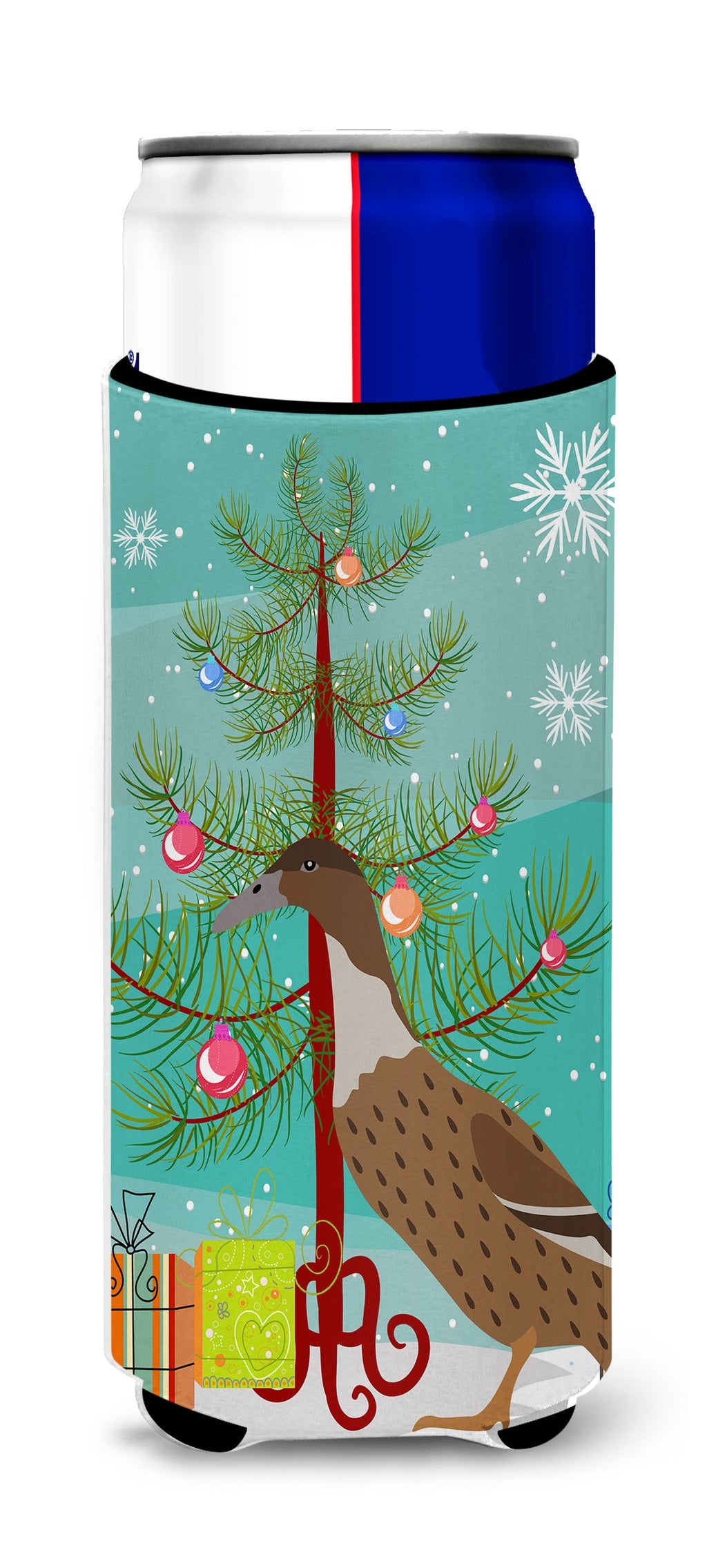 Dutch Hook Bill Duck Christmas Slim Can Hugger , Insulated Foam Hugger for 12 oz Slim Cans, Beer Bottles & Water Bottles, Printed in USA