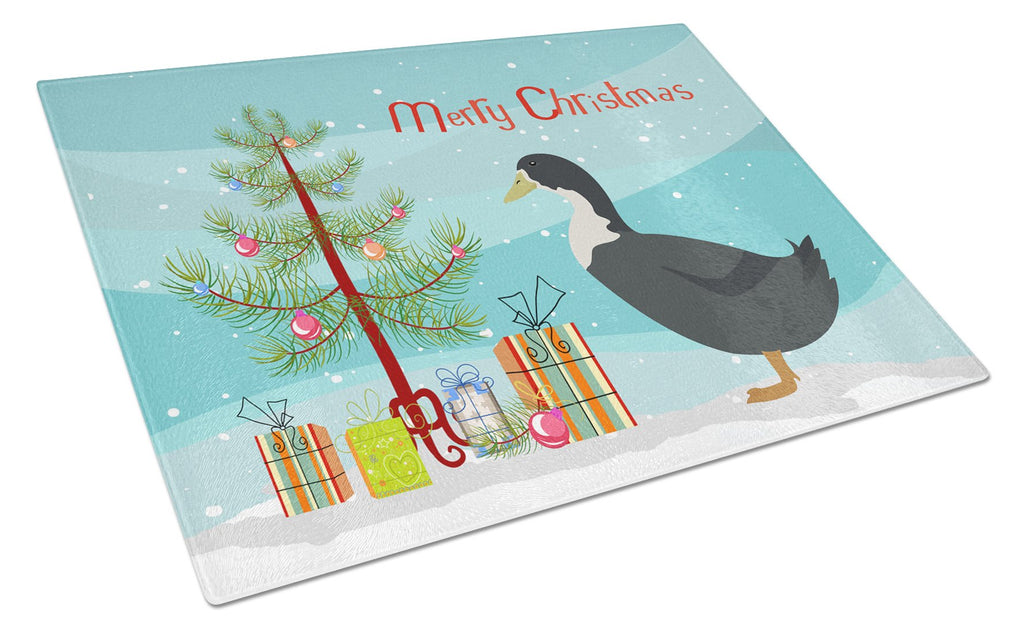 Blue Swedish Duck Christmas Cutting Board Tempered Glass Kitchen Cutting Surface, Heat Resistant Chopping, Non-Slip Feet, Food Prep & Serving