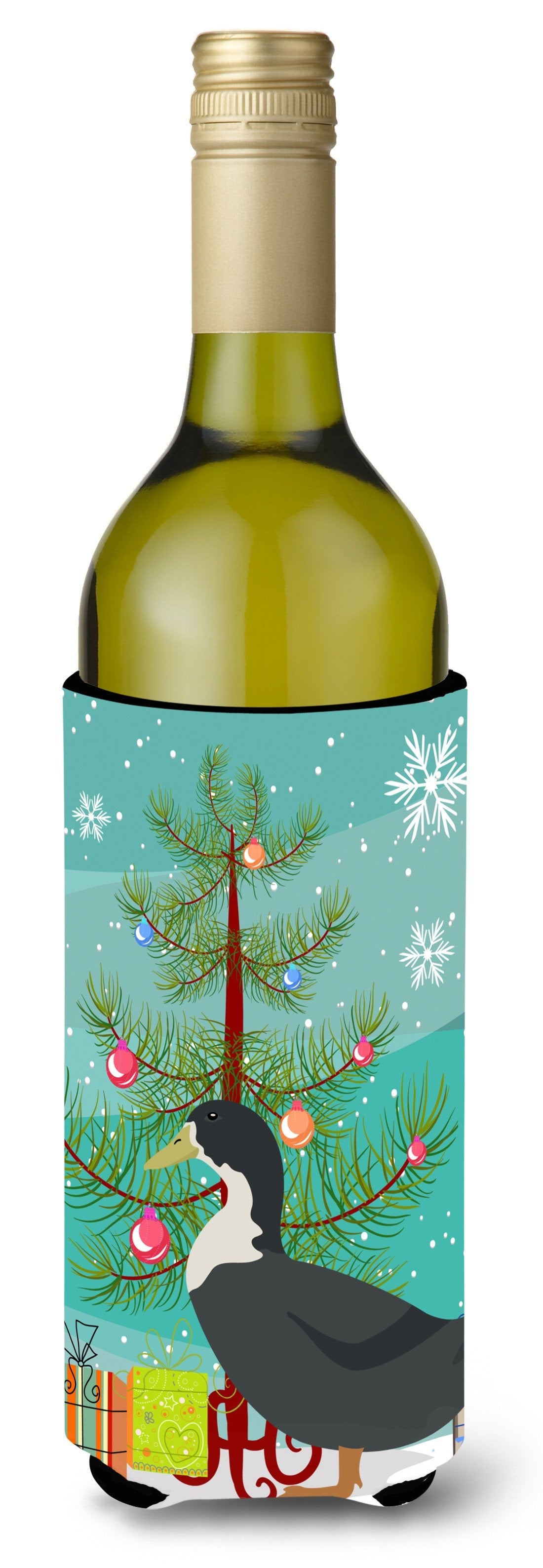 Blue Swedish Duck Christmas Wine Bottle Hugger Gift Sleeve for Standard 750 ml Bottles, Insulated Reusable Also Fits Mini Shot & Pint Bottles