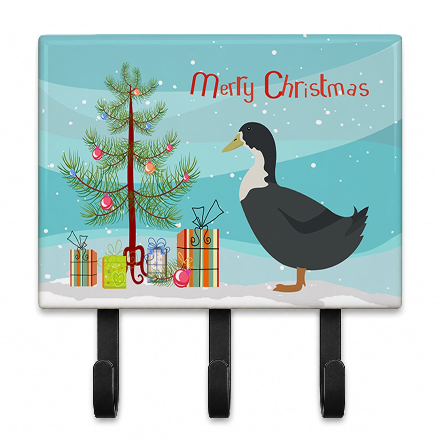 Blue Swedish Duck Christmas Leash or Key Holder Wall Hooks, Coat Rack Wall Mount, for Hanging Keys, Towels, Aprons, Leashes