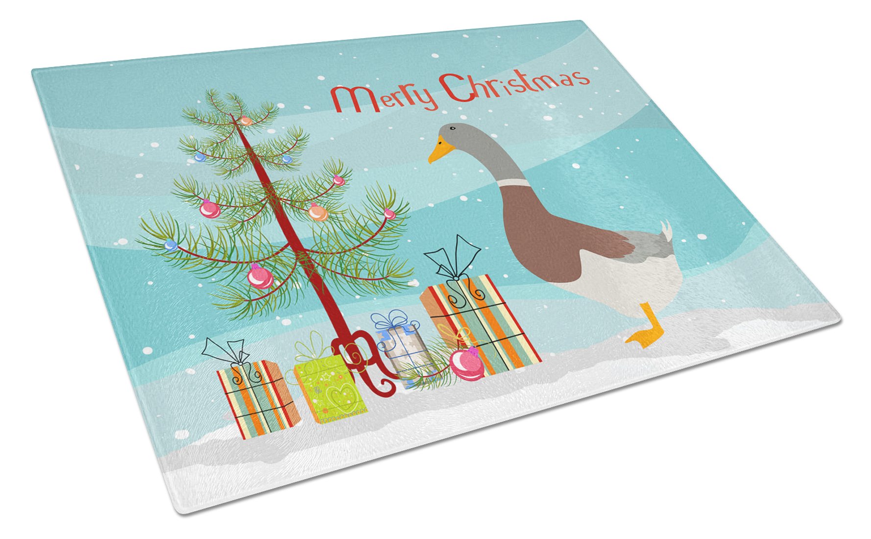 Saxony Sachsenente Duck Christmas Cutting Board Tempered Glass Kitchen Cutting Surface, Heat Resistant Chopping, Non-Slip Feet, Food Prep & Serving