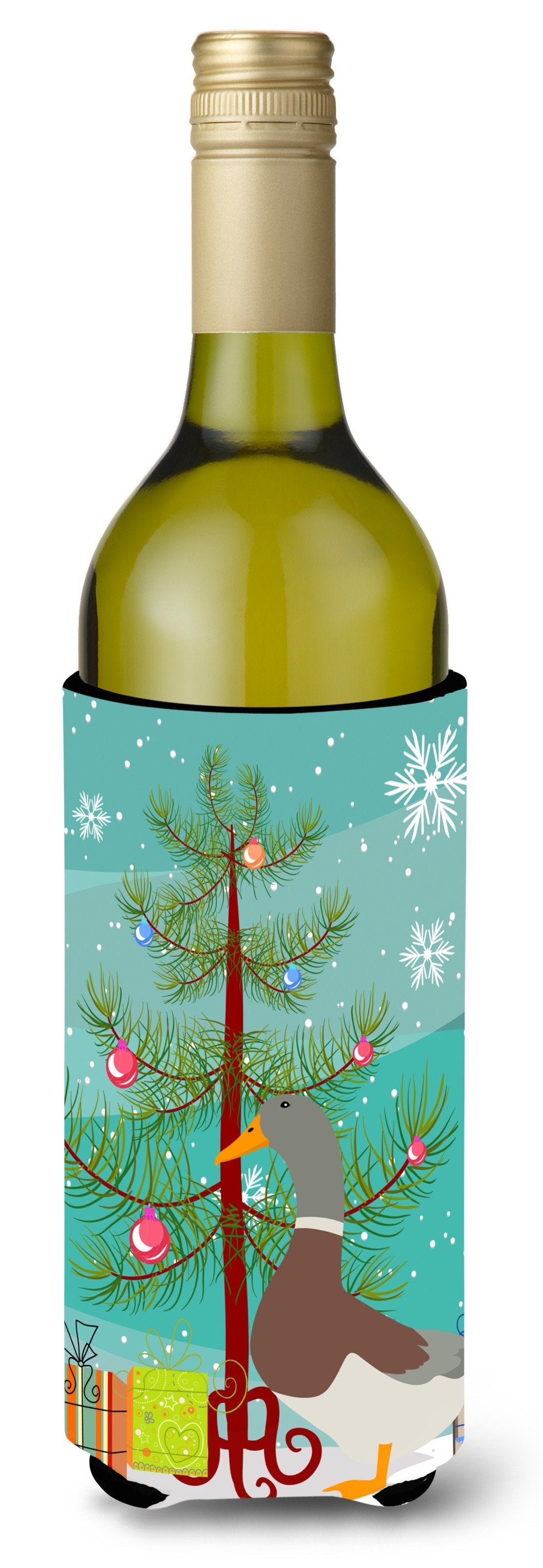 Saxony Sachsenente Duck Christmas Wine Bottle Hugger Gift Sleeve for Standard 750 ml Bottles, Insulated Reusable Also Fits Mini Shot & Pint Bottles