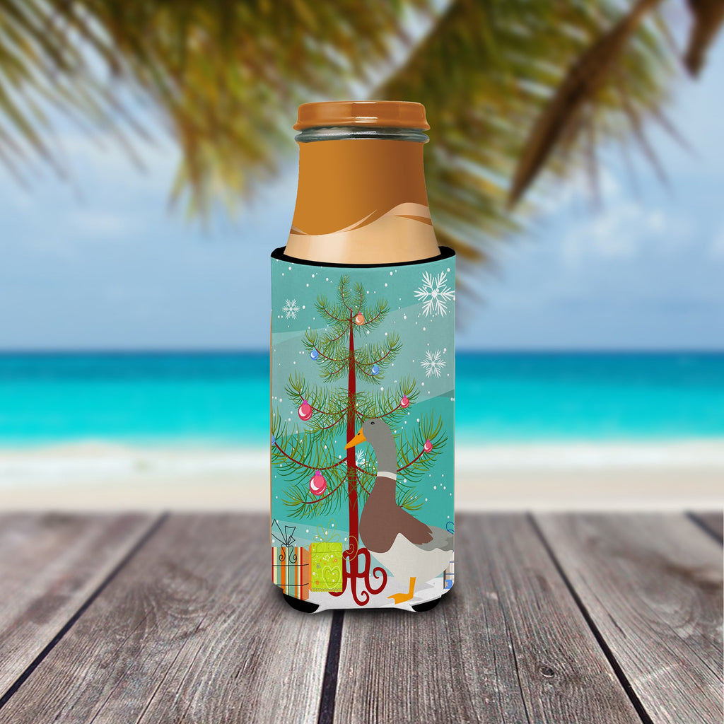 Saxony Sachsenente Duck Christmas Slim Can Hugger , Insulated Foam Hugger for 12 oz Slim Cans, Beer Bottles & Water Bottles, Printed in USA