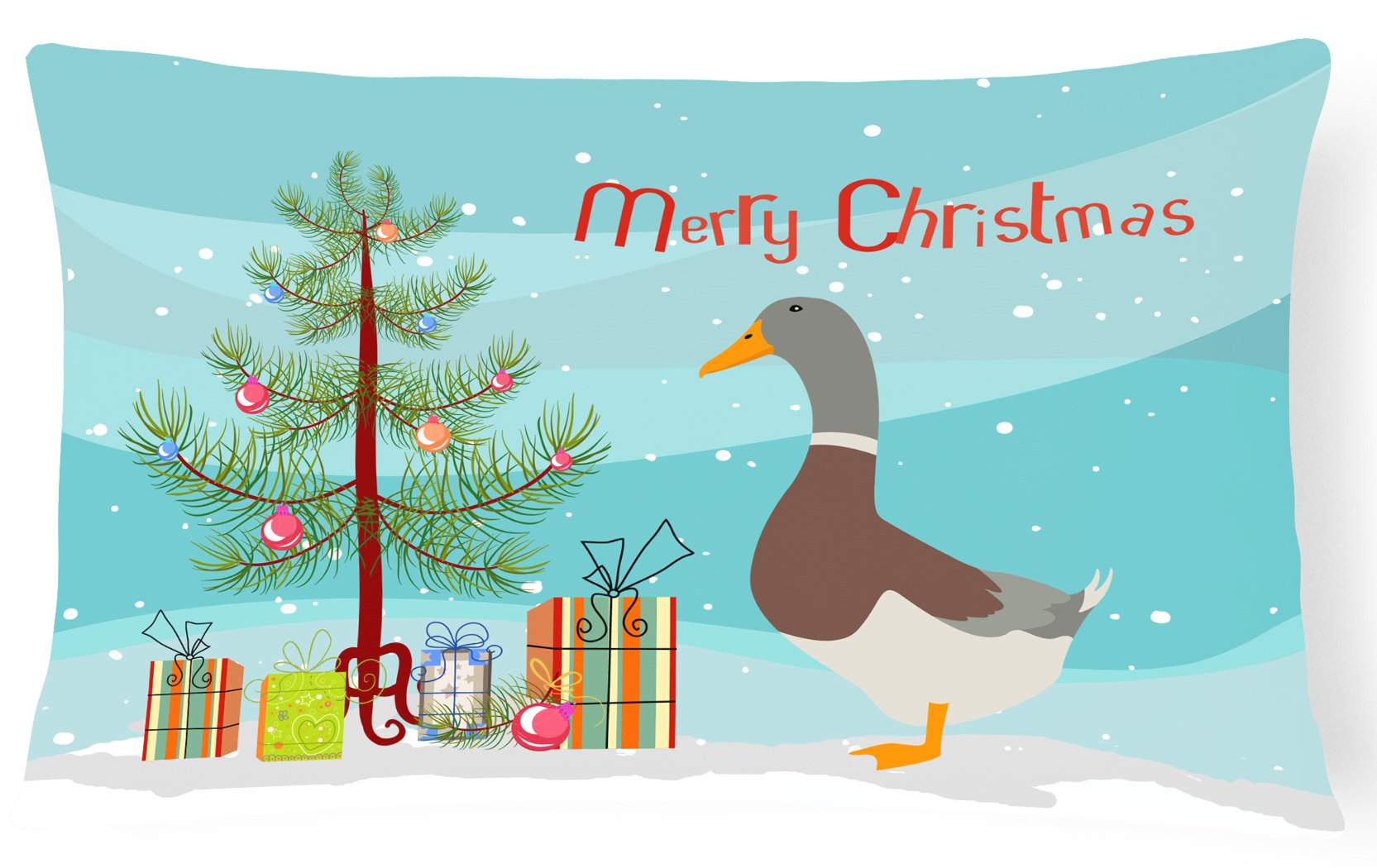 Saxony Sachsenente Duck Christmas Decorative Throw Pillow 12x16 Indoor Outdoor Accent Cushion, Fabric Cover with Insert for Sofa, Bed, Porch & Living Room
