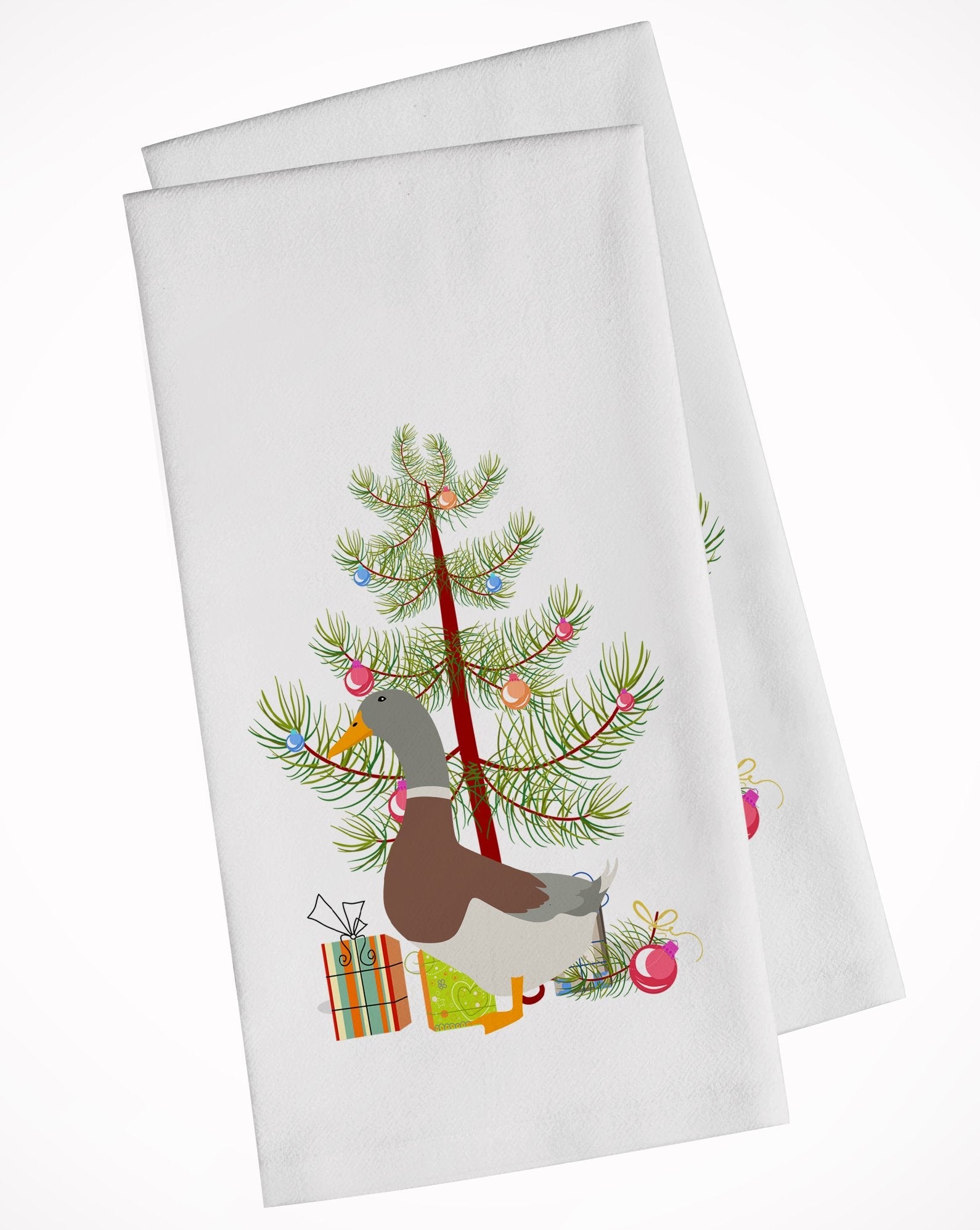 Saxony Sachsenente Duck Christmas Kitchen Towel Set of 2 White Dish Towels Decorative Bathroom Hand towel for Hand, Face, Hair, Yoga, Tea, Dishcloth, 19 X 28", White