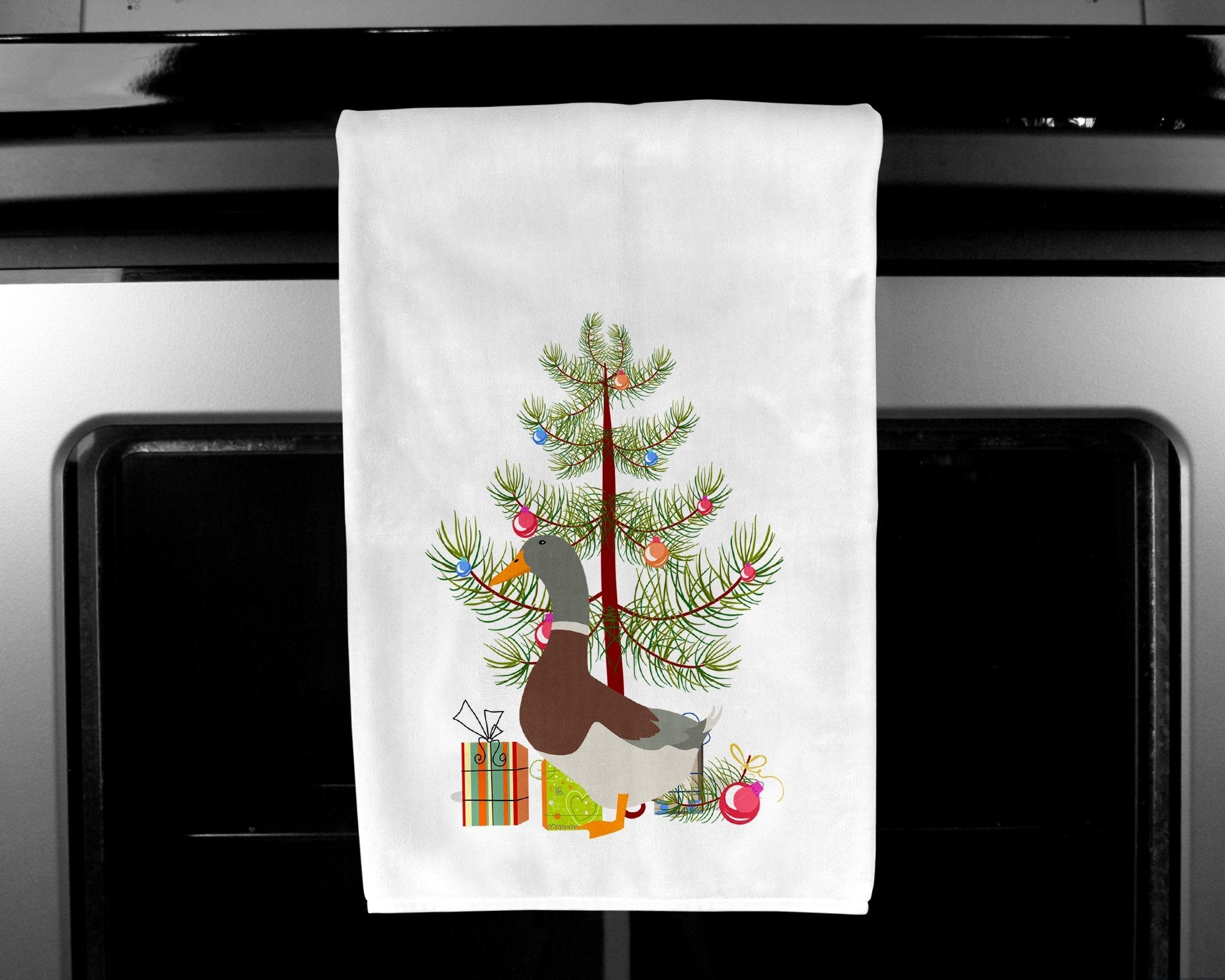 Saxony Sachsenente Duck Christmas Kitchen Towel Set of 2 White Dish Towels Decorative Bathroom Hand towel for Hand, Face, Hair, Yoga, Tea, Dishcloth, 19 X 28", White
