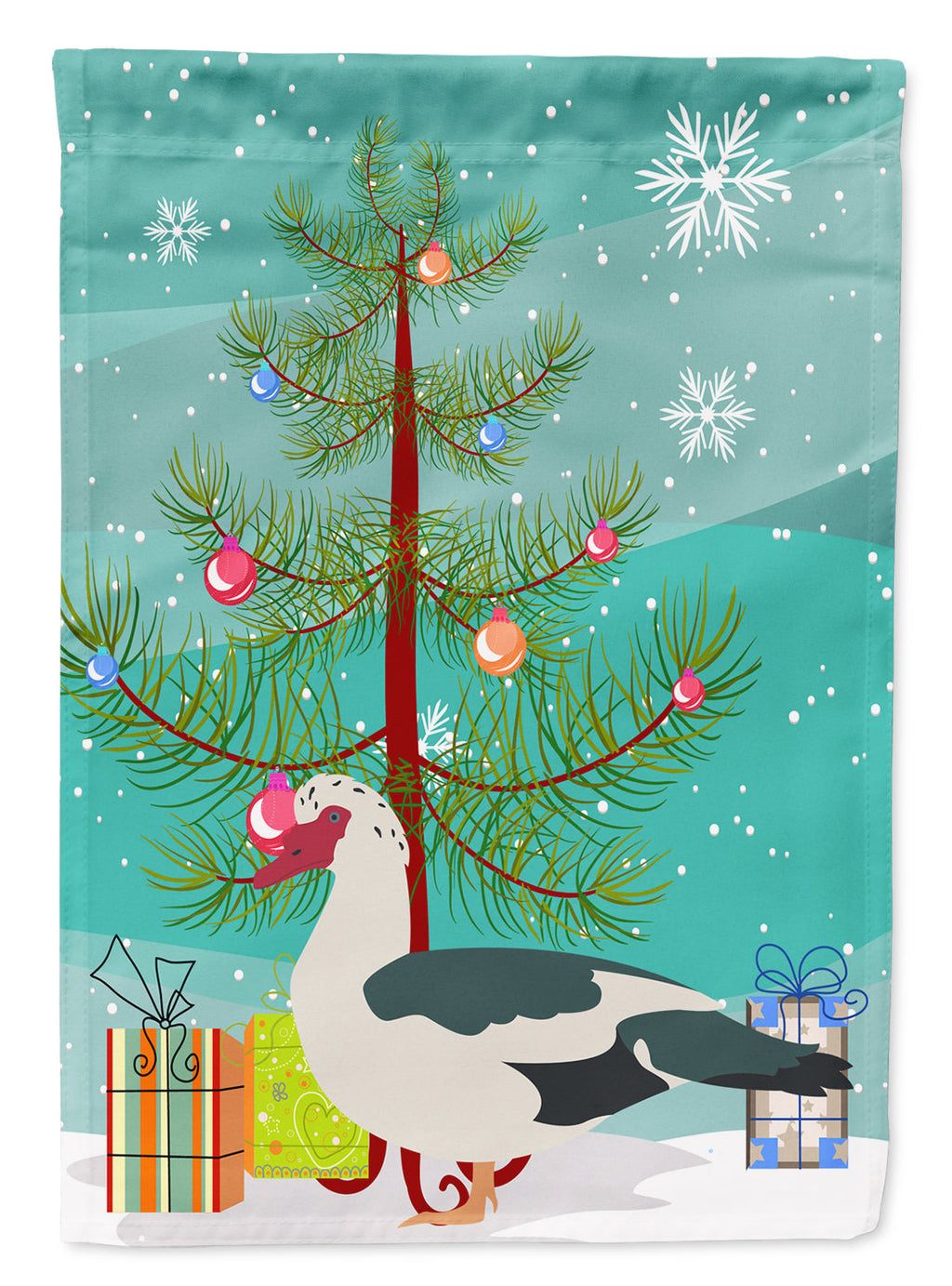 Muscovy Duck Christmas House Flag 28x40 Porch Sleeve Pole Decorative Outside Yard Banner Artwork Wall Hanging, Polyester