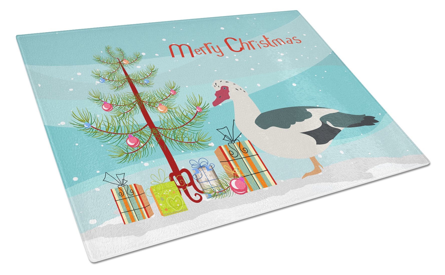 Muscovy Duck Christmas Cutting Board Tempered Glass Kitchen Cutting Surface, Heat Resistant Chopping, Non-Slip Feet, Food Prep & Serving