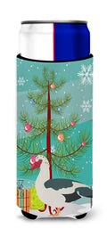 Muscovy Duck Christmas Slim Can Hugger , Insulated Foam Hugger for 12 oz Slim Cans, Beer Bottles & Water Bottles, Printed in USA
