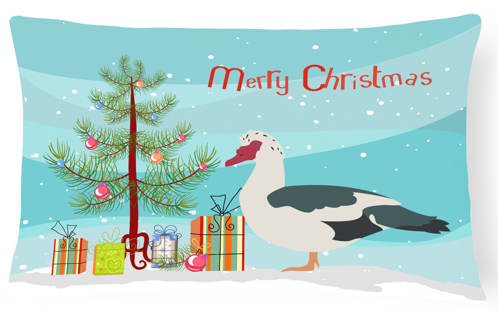 Muscovy Duck Christmas Decorative Throw Pillow 12x16 Indoor Outdoor Accent Cushion, Fabric Cover with Insert for Sofa, Bed, Porch & Living Room