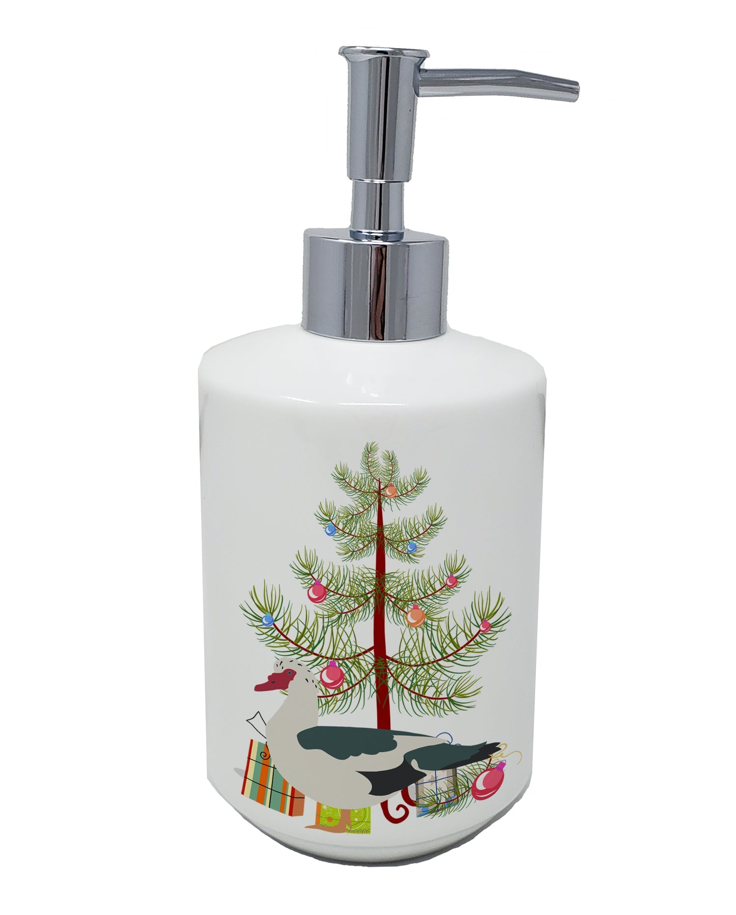 Muscovy Duck Christmas Ceramic Soap Dispenser , Empty Refillable Hand Soap Pump Bottle for Bathroom Kitchen