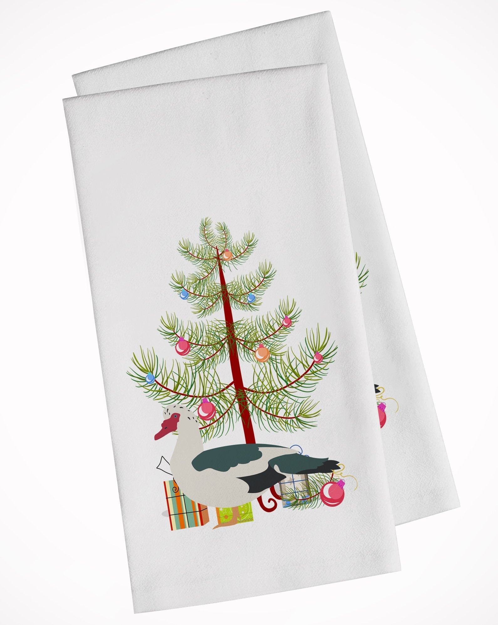 Muscovy Duck Christmas Kitchen Towel Set of 2 White Dish Towels Decorative Bathroom Hand towel for Hand, Face, Hair, Yoga, Tea, Dishcloth, 19 X 28", White
