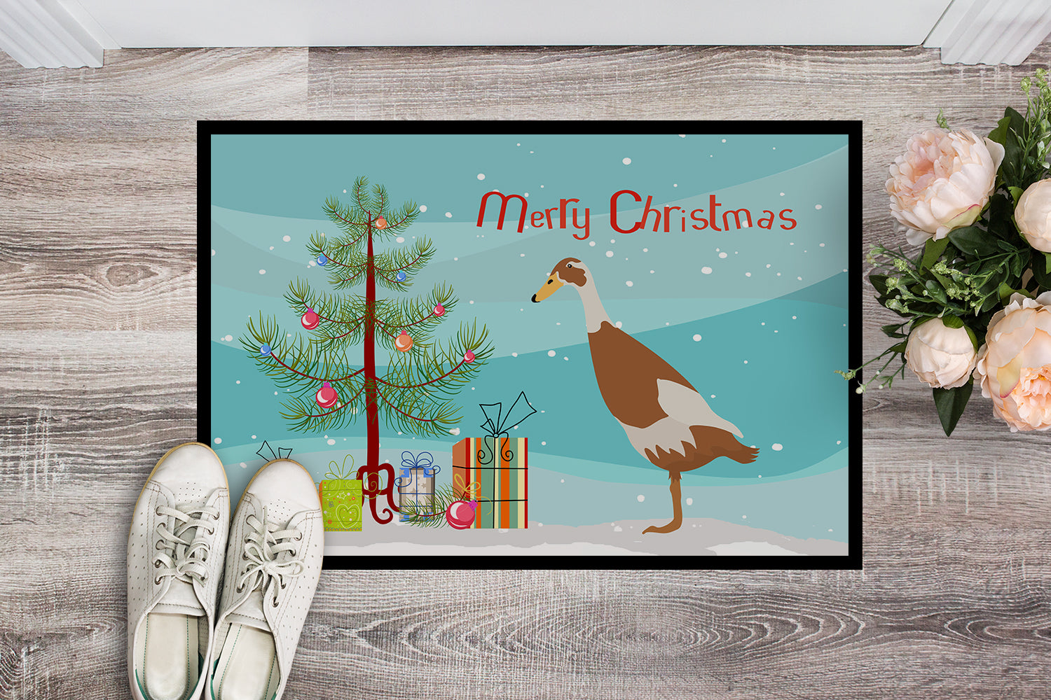 Indian Runner Duck Christmas Doormat Indoor Outdoor 24H X 36W Front Door Mat Rugs for Entryway, Non Slip Washable Low Pile,