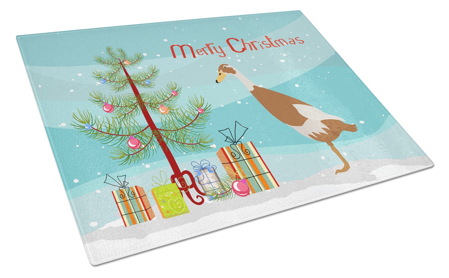 Indian Runner Duck Christmas Cutting Board Tempered Glass Kitchen Cutting Surface, Heat Resistant Chopping, Non-Slip Feet, Food Prep & Serving