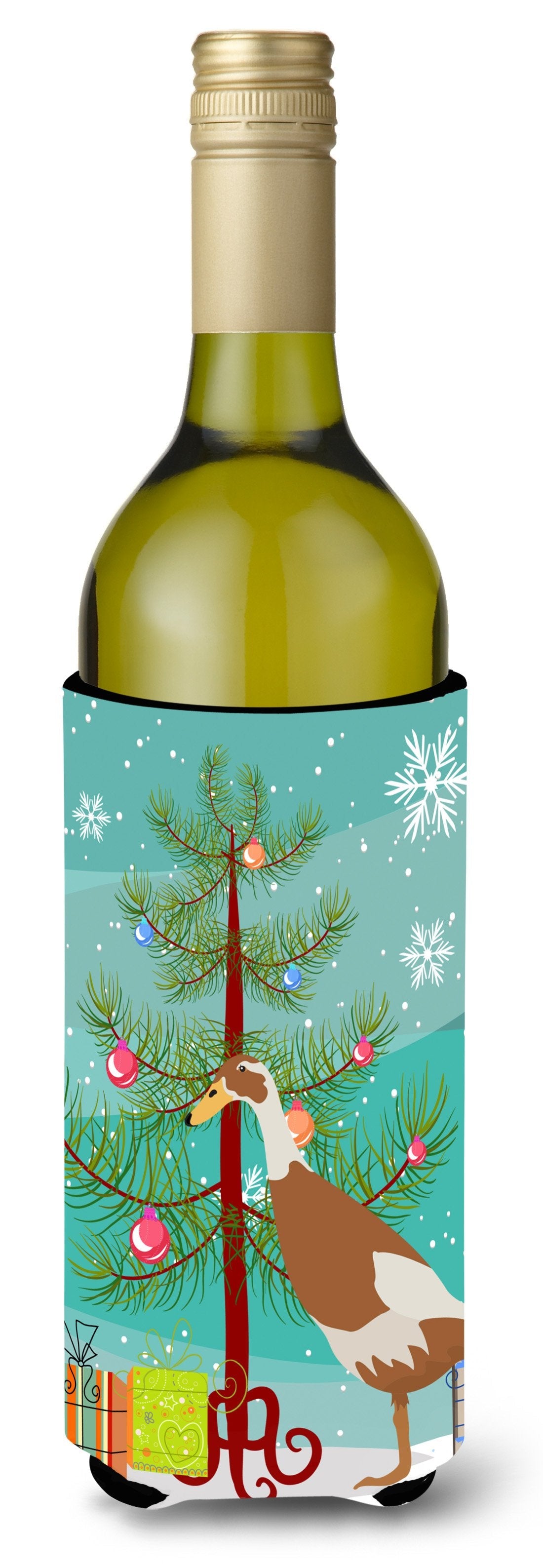 Indian Runner Duck Christmas Wine Bottle Hugger Gift Sleeve for Standard 750 ml Bottles, Insulated Reusable Also Fits Mini Shot & Pint Bottles