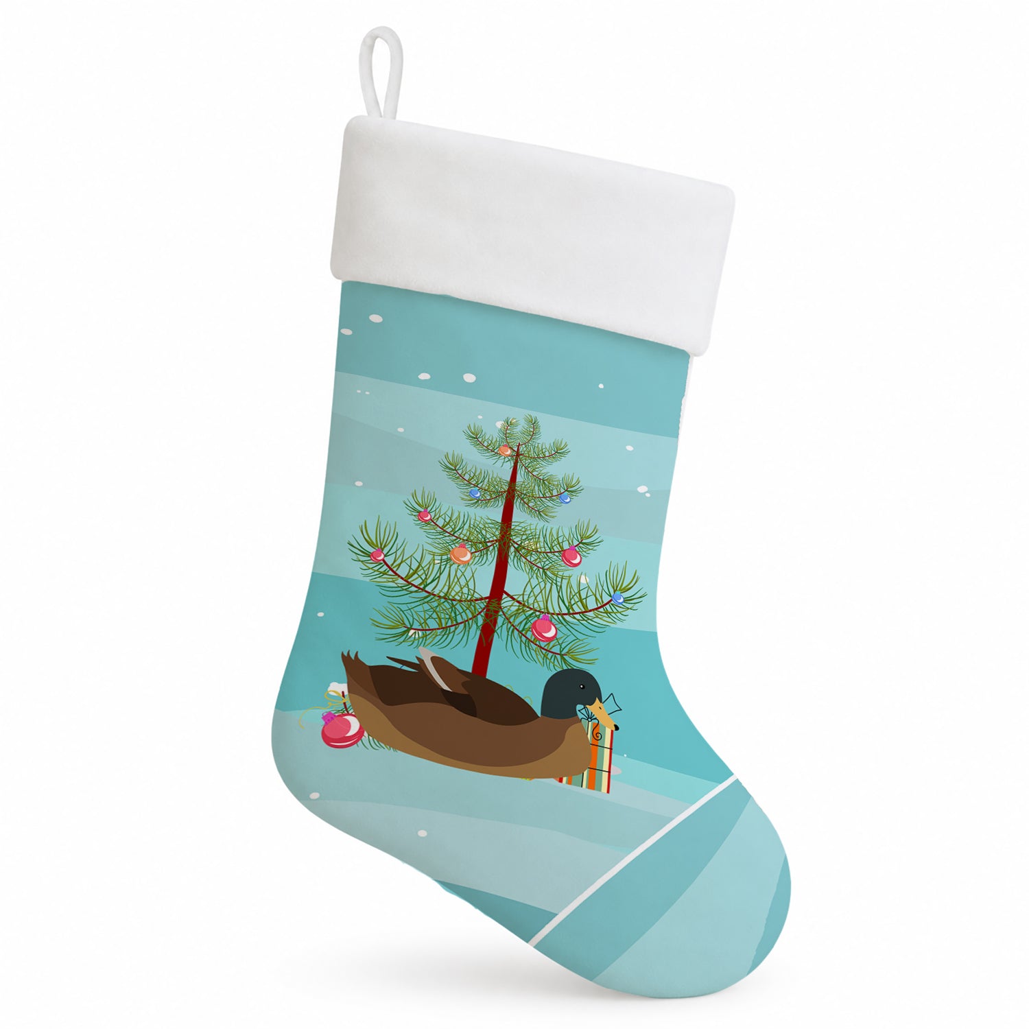 Khaki Campbell Duck Christmas Holiday Stocking Double-Sided Print, Polyester Suede,11x18, Made in USA