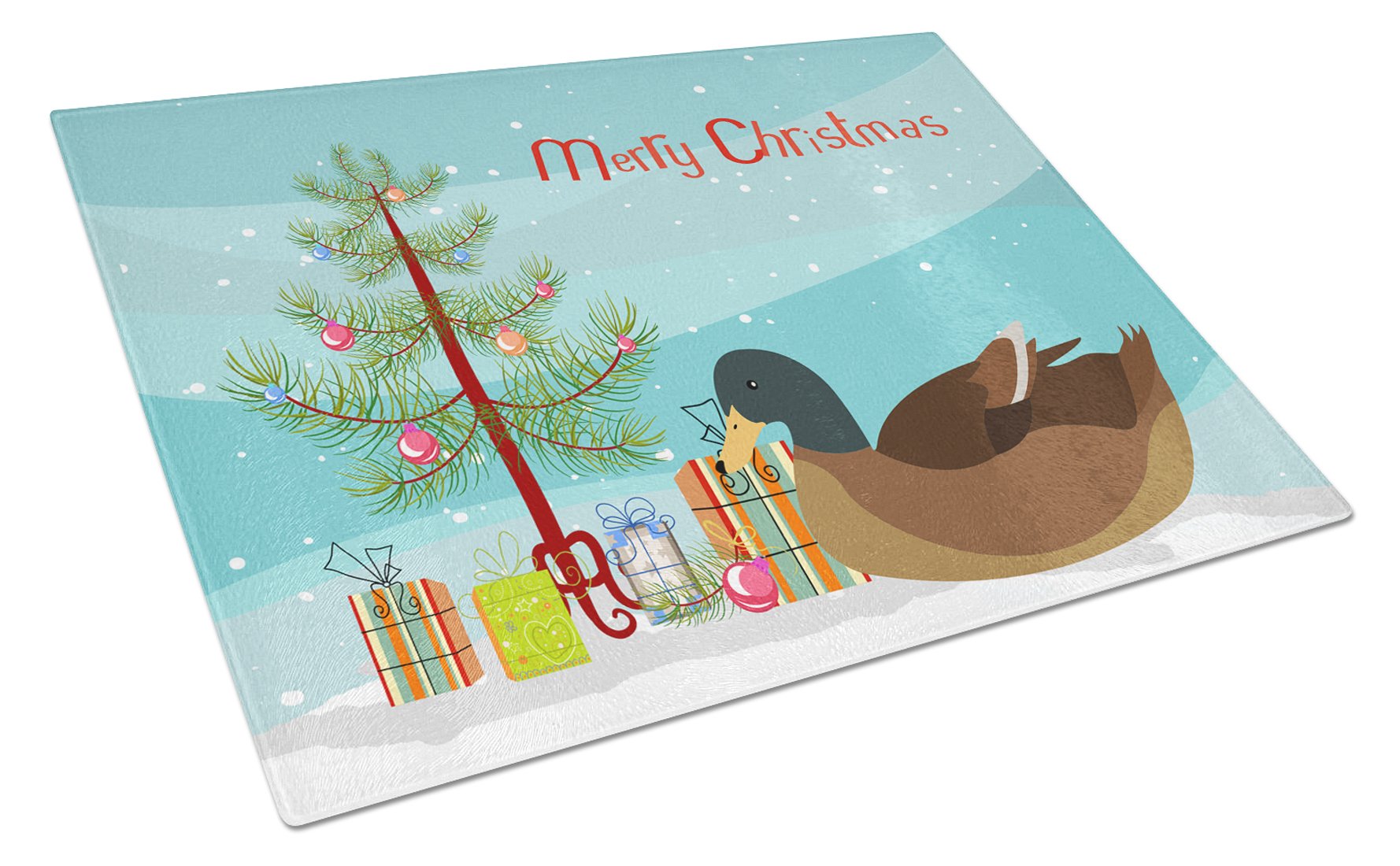 Khaki Campbell Duck Christmas Cutting Board Tempered Glass Kitchen Cutting Surface, Heat Resistant Chopping, Non-Slip Feet, Food Prep & Serving